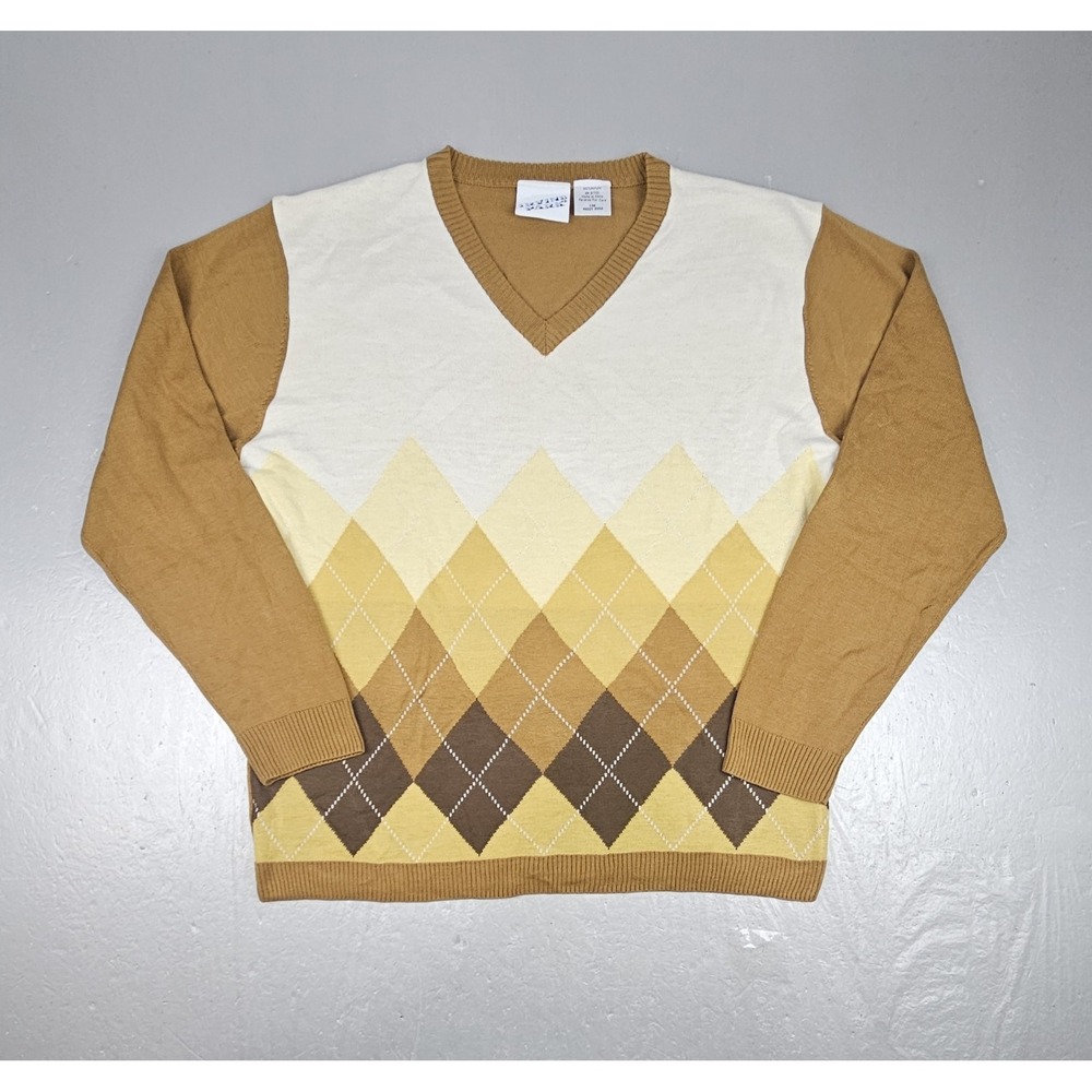 Irvine Park Sweater Mens Large Argyle V-Neck Brown Tan Pullover Y2K Grandpacore